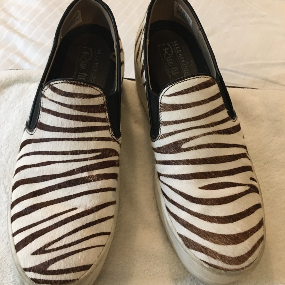 Unique Zebra /angora hair slip on bling shoes